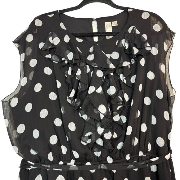 Emma Michelle black and white polka dots sleeveless ruffled neck dress 20W - Picture 2 of 5